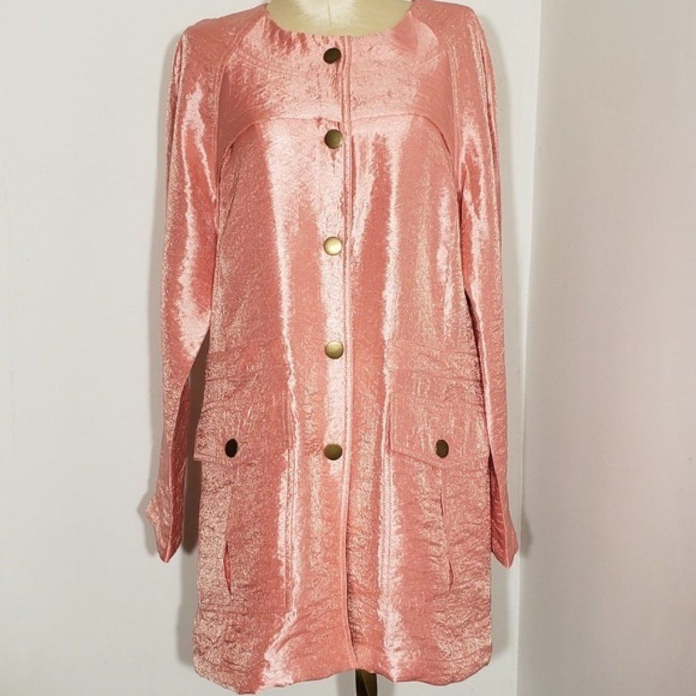 Ruby Rd Pink Lam Trench Jacket, Size 8 - image 7